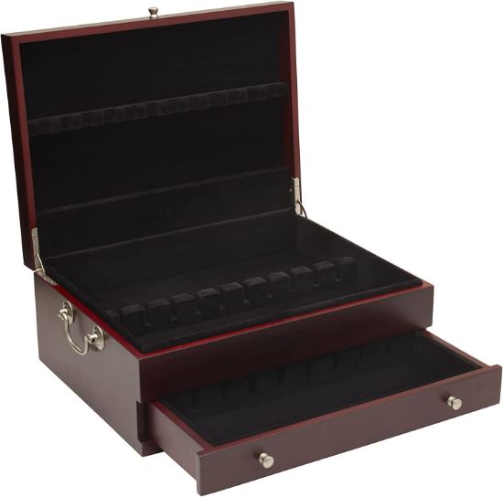 Picture of Wallace  Felt Lined Flatware Storage Chest With Drawer 15 Inch Dark Walnut