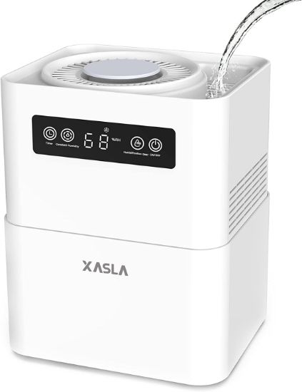 Picture of Xasla  Top Fill 5l Evaporative Humidifier For Baby Nursery Bedroom, No Mist Humidifier With Filter, Timer, Digital Display, Water Shortage Protection, Intelligent Constant Humidity
