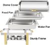 Picture of Restlrious Chafing Dish Buffet Set Stainless Steel 8 QT Rolling Top Rectangular Chafers and Buffet Warmers Complete Set w/Food Pan, Water Pan, Fuel Holder.