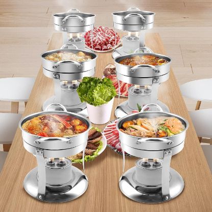 Picture of BriSunshine 6 Packs Individual Single Shabu Hot Pot,1QT Mini Round Chafing Dish Buffet Set,Stainless Steel Food Server Warmers with Glass Lids for Caterings Parties Wedding