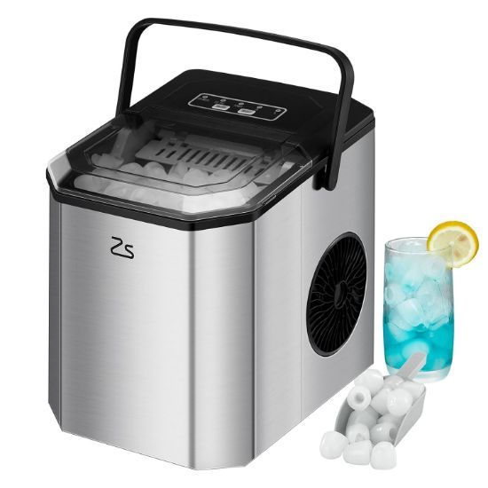 Picture of ZS Ice Maker Countertop with Bullet Ice, Zstar 10,000pcs/26Lbs/Day, Portable Ice Machine with Ice Scoop, 45lb Quiet Design and Self-Cleaning Function for Kitchen Office