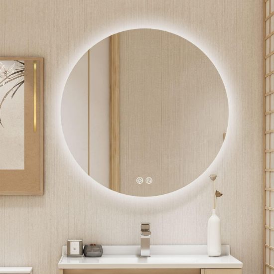 Picture of BuLife 24 Inch Round LED Bathroom Mirror Backlit Anti-Fog 3 Colors Light Dimmable Wall Mounted Lighted Bathroom Vanity Mirror Smart Makeup Mirror with Touch Switch