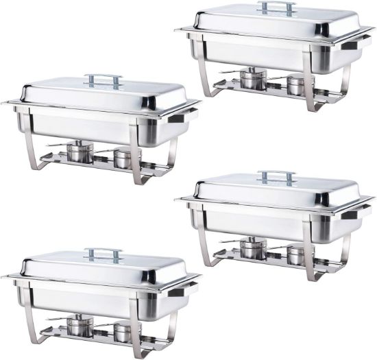 Picture of ALPHA LIVING 70014-GRAY 4 Pack 8QT Chafing Dish High Grade Stainless Steel Chafer Complete Set, 8 QT, Alpine Gray Handle