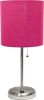 Picture of All The Rages  LimeLights Brushed Steel Stick Lamp with Charging Outlet and Fabric Shade PINK-2PK