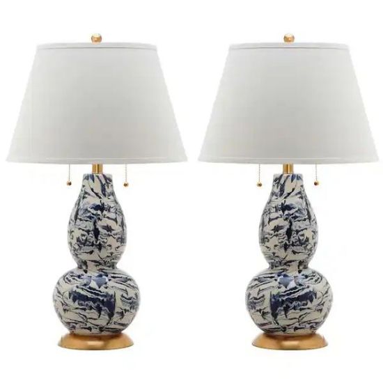 Picture of SAFAVIEH** 28.5 in. Navy/White Swirl Glass Table Lamp with White Shade (Set of 2)