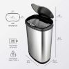 Picture of NINESTARS Automatic Touchless Motion Sensor Oval Trash Can with Black Top, 13 gallon/50 L, Stainless Steel