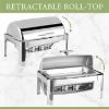 Picture of 8 Qt Full Size Roll Top Chafing Dish Bundle Stainless Steel - 1 Full Size  Food Pans, 1 Water Pan, 1 Sectional Food Pan, - Fuel Holders and Lid 