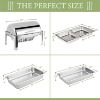 Picture of 8 Qt Full Size Roll Top Chafing Dish Bundle Stainless Steel - 1 Full Size  Food Pans, 1 Water Pan, 1 Sectional Food Pan, - Fuel Holders and Lid 