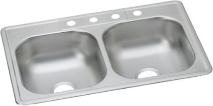 Picture of Dayton Stainless Steel 33" x 22" x 7-1/16", 4-Hole Equal Double Bowl Drop-in Sink
