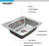 Picture of Houzer Stainless Steel Glowtone Series Kitchen Sink - 25" Topmount Drop In Multipurpose Sink, Single Bowl Basin, 3 Hole