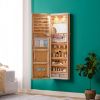 Picture of HNEBC LED Mirror Jewelry Cabinet,47.2" Wall Mounted Jewelry Organizer with Full-Length Mirror,Over The Door Hanging Jewelry Armoire Storage Cabinet,Folding Dresser,2 Drawers,Lockable, 3 Shelves(Wood)