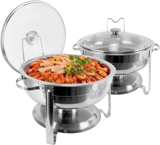 Picture of  Chafing Dish Buffet Set 2 Packs, 4 QT Round Chafing Dishes with Glass Lid & Lid Holder, Stainless Steel Food Warmers for Parties Buffet Wedding Catering Event Dinner