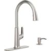 Picture of KOHLER Farland Vibrant Stainless Single Handle Pull-down Kitchen Faucet with Deck Plate and Soap Dispenser Included