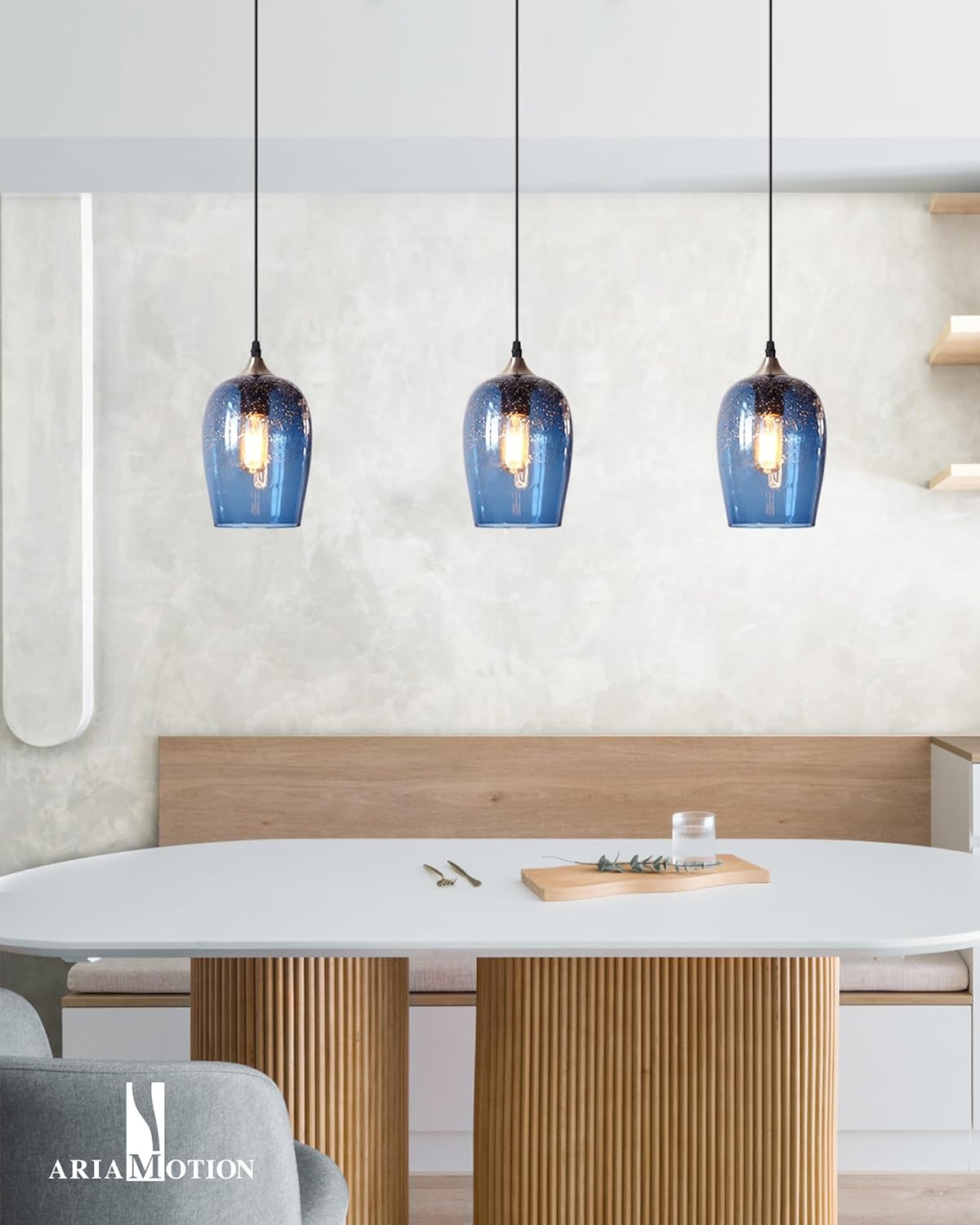 0003691 Ariamotion Glass Pendant Lights Kitchen Island Blue Modern Light Fixtures Ceiling Hanging Hand Craft 