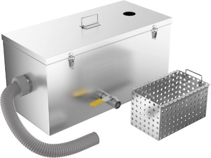 Picture of Commercial 25LB Grease Trap 13 Gallons Per Minute, Top Inlet for Restaurant Kitchen Tools
