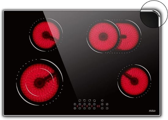 Picture of Hobsir 30 Inch Electric Cooktop, 4 Burners  With Dual Oval Zone, Child Lock, Glass Protection Metal Frame, 220V-240V 