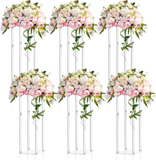 Picture of Geetery 6 Pieces Tall Acrylic Vase Wedding Centerpieces Clear Flower Stand Column(20 in)