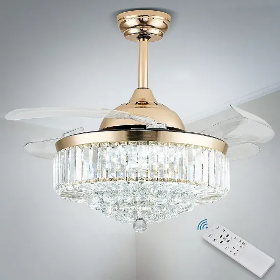 Picture of Crystal LED Ceiling Fans with Lights and Remote Controller 42 Inches - Gold