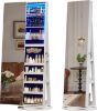 Picture of LVSOMT 360° Swivel Jewelry Mirror Cabinet with Lights, Standing Jewelry Armoire Organizer, 63" Rotatable Full-Length Mirror with Jewelry Storage, Lockable with Back Storage Shelve, White