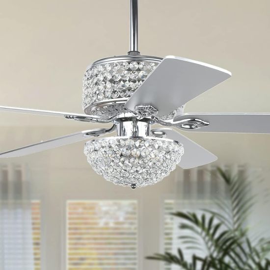 Picture of YYEHON Crystal Ceiling Fan with Lights, 52” Modern Chandelier Fan with Remote Control, Silver