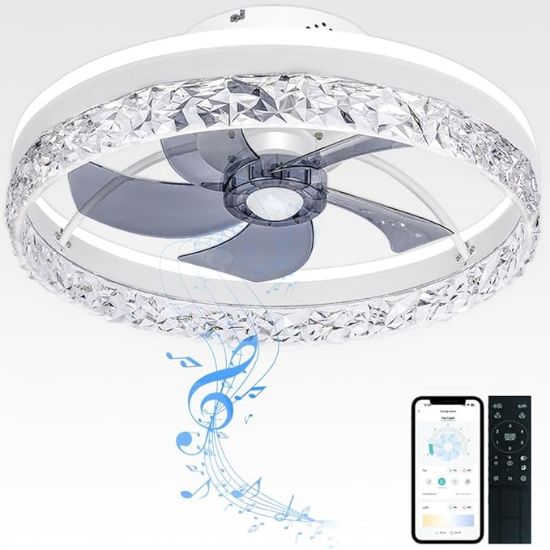 Picture of Baycnic Ceiling Fan with Bluetooth Speakers,Remote APP Control,6-Speeds Reversible Blade