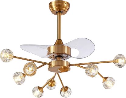 Picture of Siljoy 35.4'' Modern Ceiling Fan with Light and Remote, 9-Lights Brass Gold Sputnik Crystal