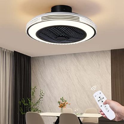 Picture of MADSHNE Low Profile Ceiling Fan with Lights and Remote, 18" Bladeless