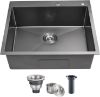 Picture of POPFLY Kitchen Sink,(25x18x9 in) Stainless 18 Gauge Single Bowl Overmount black
