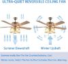 Picture of Golden Ceiling Fan with Light, 5 Reversible Blades & Remote Control - Modern 52-Inch