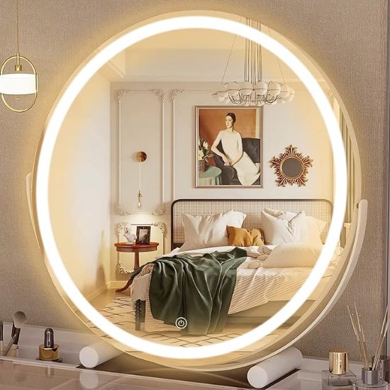 Picture of Vanity Mirror with Lights, 18" LED Lighted +White Desk with 2 Fabric Drawers