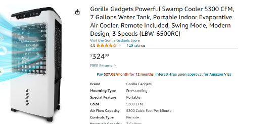 Picture of Gorilla Gadgets Powerful Swamp Cooler