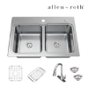 Picture of Allen + Roth The Hoffman Collection Dual-mount 33-in x 22-in Stainless Steel Double Equal Bowl 2-Hole Kitchen Sink All-in-one Kit (has small dent in the corner)