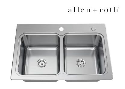 Picture of Allen+ Roth Hoffman Dual-Mount 33"x22" Stainless Steel Double Equal Bowl 2-Hole Kitchen Sink