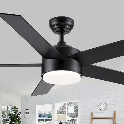 Picture of POCHFAN 52" Black Ceiling Fans with Lights and Remote Control, LED Ceiling Fan Dimmable 3-Color 6-Speed