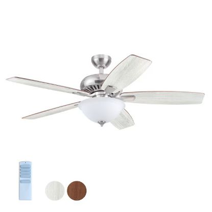 Picture of Harbor Breeze Oxford 52" Brushed Nickel with Driftwood/Toffee Blades LED Indoor Ceiling Fan with Light and Remote (5-Blade)