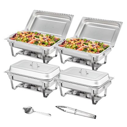 Picture of VEVOR 4-Pack Rectangle Chafing Dish Set with Full-Size 8Qt Pan Frame Fuel Holder