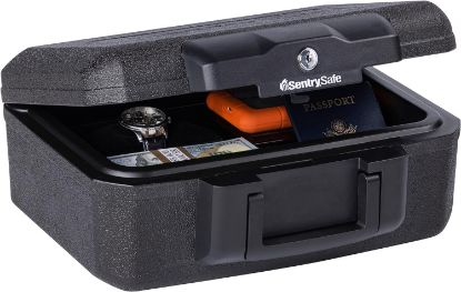 Picture of SentrySafe Fireproof Money Safe with Key Lock, Black Lock Box with Portable Carrying Handle for Travel