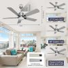 Picture of Indoor/Outdoor 52" Silver Ceiling Fans,5-Blades with Remote, Adjustable Lights, 6 Speed Reversible DC Motor,For Patio Bedroom Porch