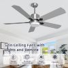 Picture of Indoor/Outdoor 52" Silver Ceiling Fans,5-Blades with Remote, Adjustable Lights, 6 Speed Reversible DC Motor,For Patio Bedroom Porch